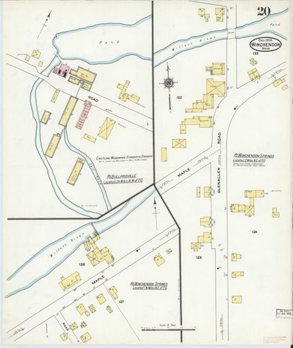 Sanborn Fire Insurance Map from Winchendon, Worcester County, Massachusetts (1909), Sheet #0020 - Historic Sanborn Fire Insurance Map Print, vintage old map wall art, antique decor, genealogy gift, Massachusetts Massachusetts map