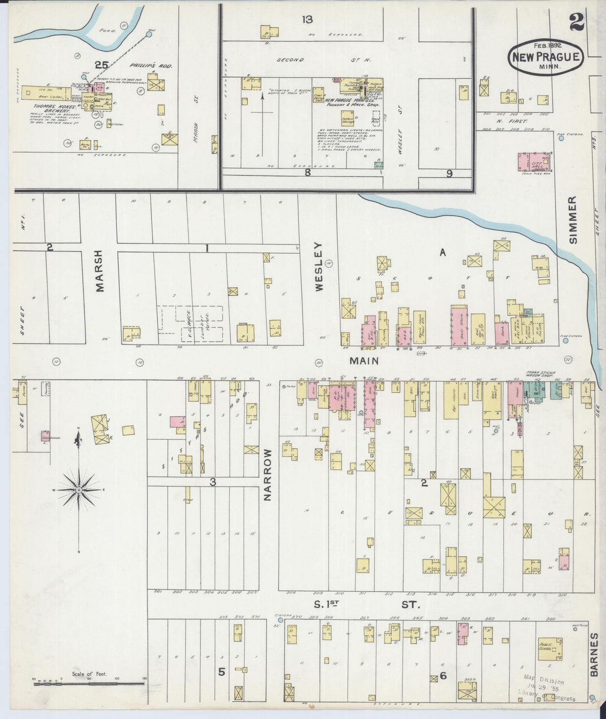 Sanborn Fire Insurance Map from New Prague, Scott And Le Sueur, Minnesota (1892), Sheet #0002 - Complete Map Set gallery image, historic Sanborn map, vintage wall art, Minnesota Minnesota