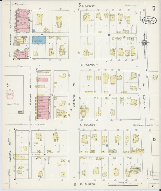 Sanborn Fire Insurance Map from Aurora, Lawrence County, Missouri (1914), Sheet #0007 - Historic Sanborn Fire Insurance Map Print, vintage old map wall art, antique decor, genealogy gift, Missouri Missouri map