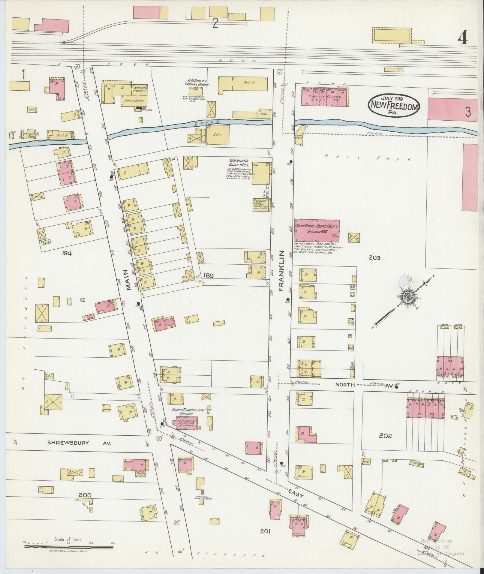 Sanborn Fire Insurance Map from New Freedom, York County, Pennsylvania (1919), Sheet #0004 - Historic Sanborn Fire Insurance Map Print, vintage old map wall art, antique decor, genealogy gift, Pennsylvania Pennsylvania map
