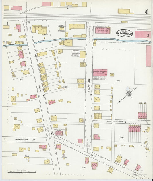 Sanborn Fire Insurance Map from New Freedom, York County, Pennsylvania (1919), Sheet #0004 - Historic Sanborn Fire Insurance Map Print, vintage old map wall art, antique decor, genealogy gift, Pennsylvania Pennsylvania map