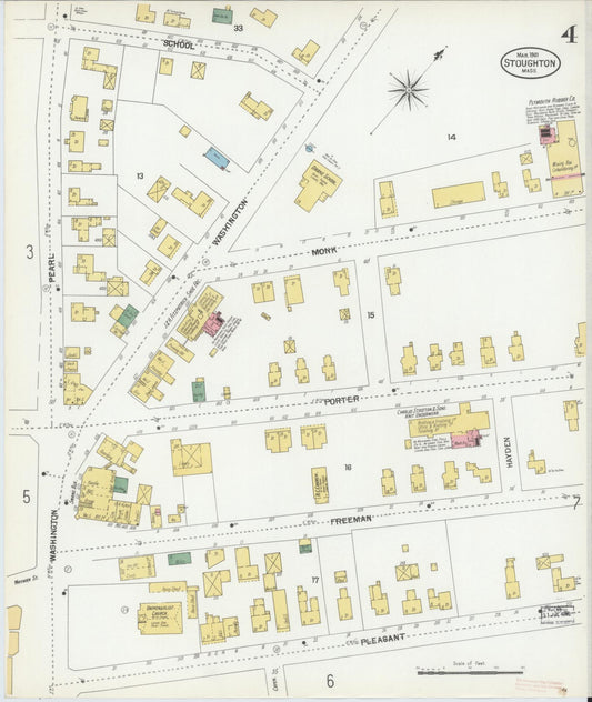 Sanborn Fire Insurance Map from Stoughton, Norfolk County, Massachusetts (1901), Sheet #0004 - Historic Sanborn Fire Insurance Map Print, vintage old map wall art, antique decor, genealogy gift, Massachusetts Massachusetts map