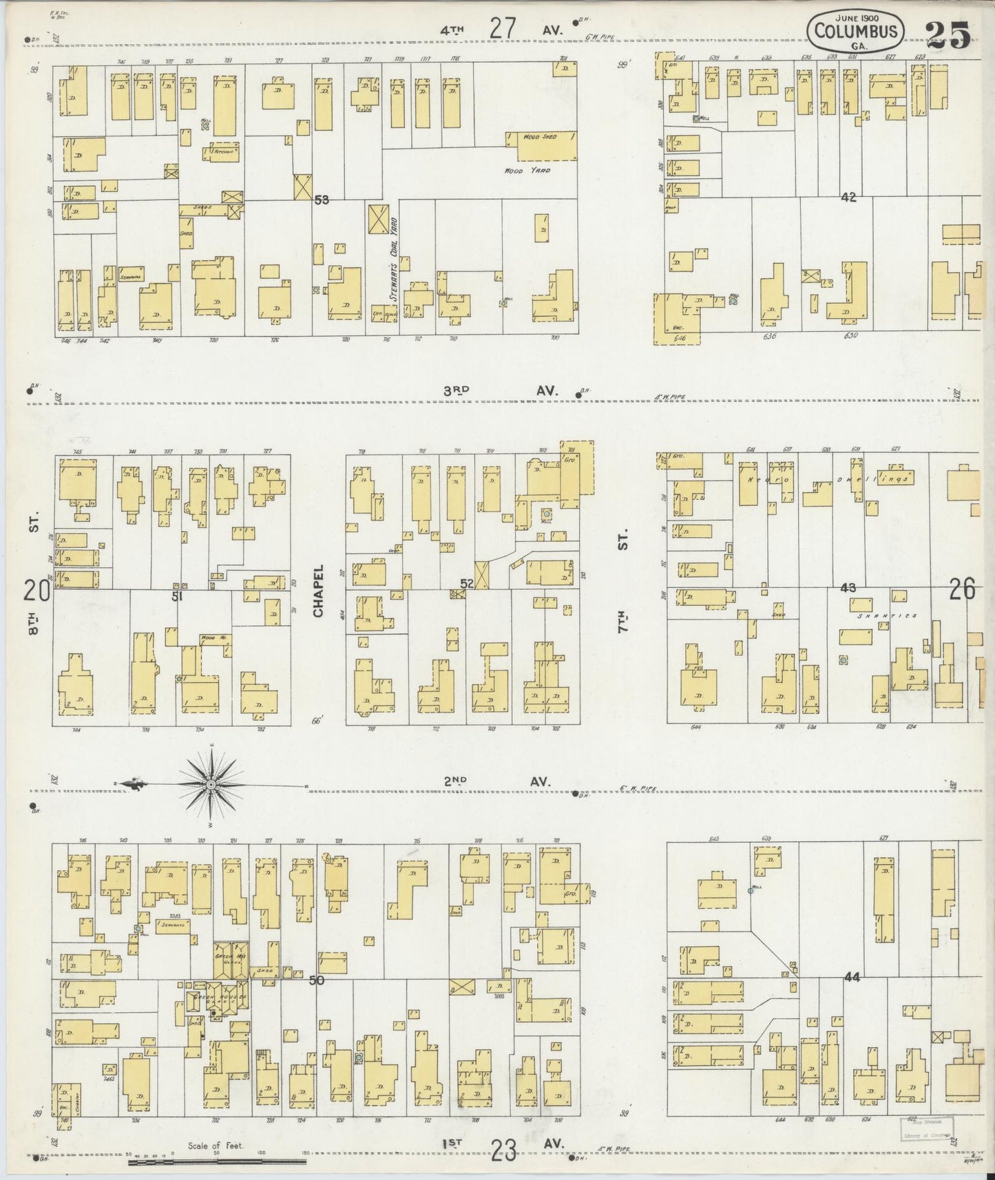 Sanborn Fire Insurance Map from Columbus, Muscogee County, Georgia (1900), Sheet #0025 - Historic Sanborn Fire Insurance Map Print, vintage old map wall art, antique decor, genealogy gift, Georgia Georgia map