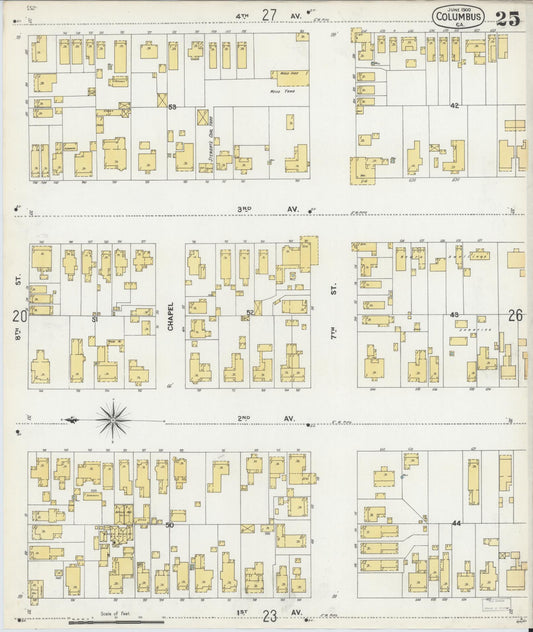 Sanborn Fire Insurance Map from Columbus, Muscogee County, Georgia (1900), Sheet #0025 - Historic Sanborn Fire Insurance Map Print, vintage old map wall art, antique decor, genealogy gift, Georgia Georgia map