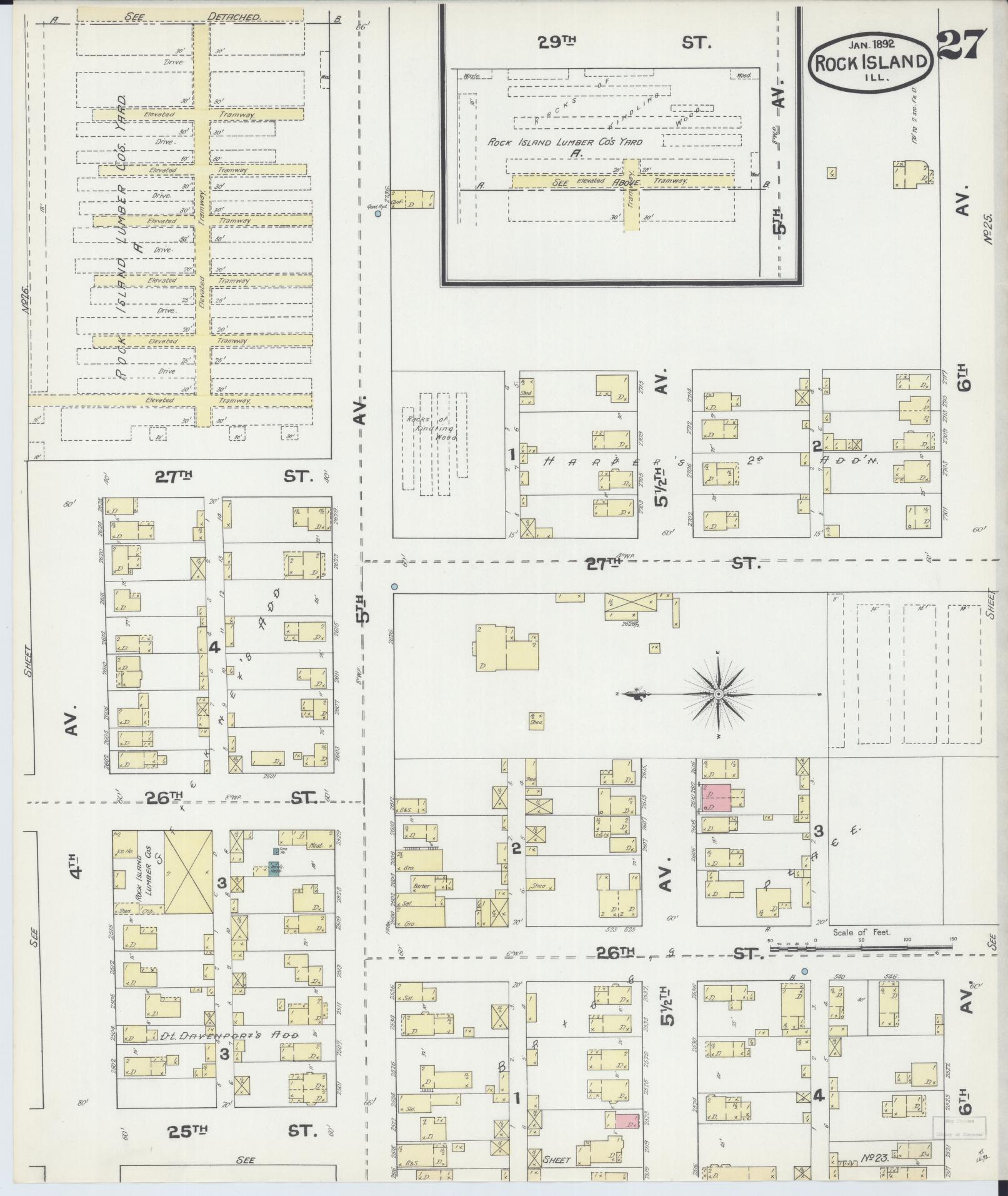Sanborn Fire Insurance Map from Rock Island, Rock Island County, Illinois (1892), Sheet #0027 - Historic Sanborn Fire Insurance Map Print, vintage old map wall art, antique decor, genealogy gift, Illinois Illinois map