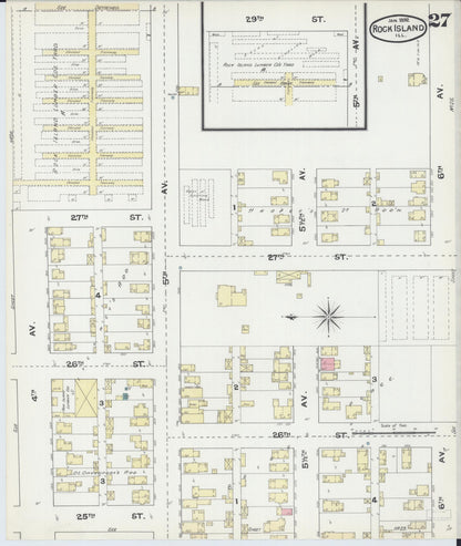 Sanborn Fire Insurance Map from Rock Island, Rock Island County, Illinois (1892), Sheet #0027 - Historic Sanborn Fire Insurance Map Print, vintage old map wall art, antique decor, genealogy gift, Illinois Illinois map