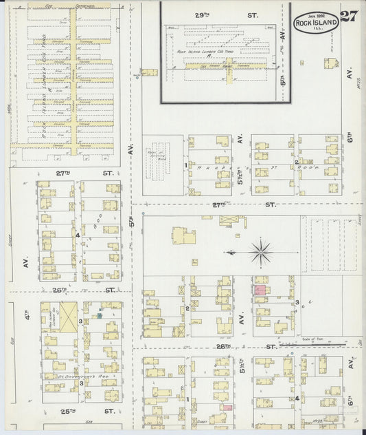 Sanborn Fire Insurance Map from Rock Island, Rock Island County, Illinois (1892), Sheet #0027 - Historic Sanborn Fire Insurance Map Print, vintage old map wall art, antique decor, genealogy gift, Illinois Illinois map