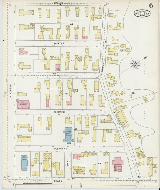 Sanborn Fire Insurance Map from Augusta, Kennebec County, Maine (1895), Sheet #0006 - Historic Sanborn Fire Insurance Map Print, vintage old map wall art, antique decor, genealogy gift, Maine Maine map