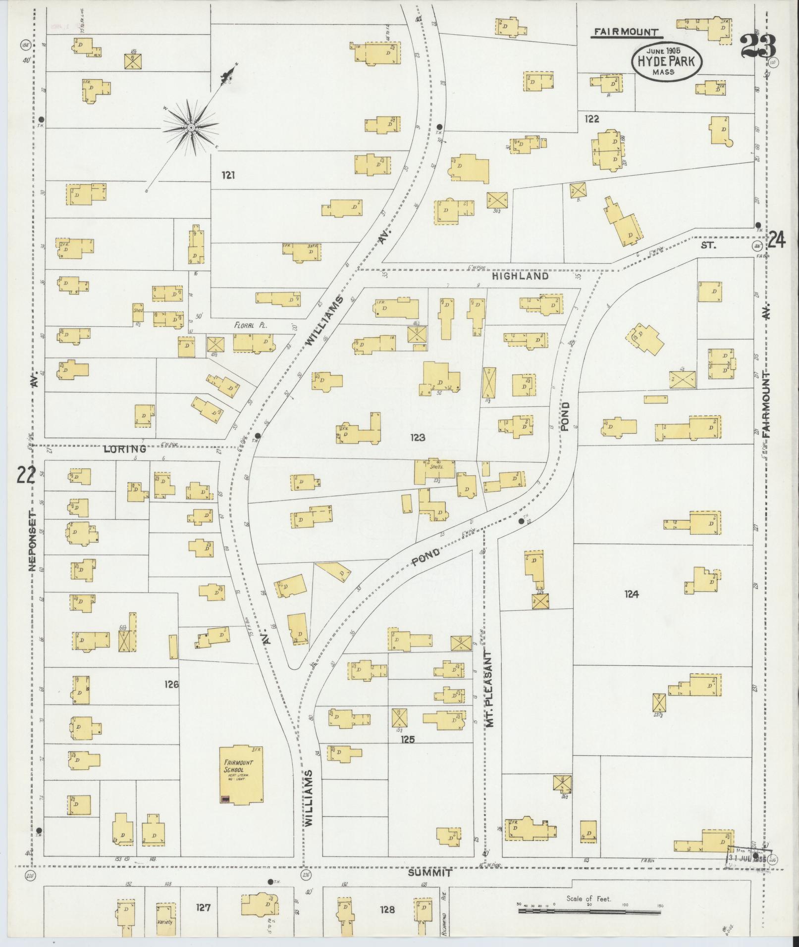 Sanborn Fire Insurance Map from Hyde Park, Norfolk County, Massachusetts (1905), Sheet #0023 - Complete Map Set gallery image, historic Sanborn map, vintage wall art, Massachusetts Massachusetts