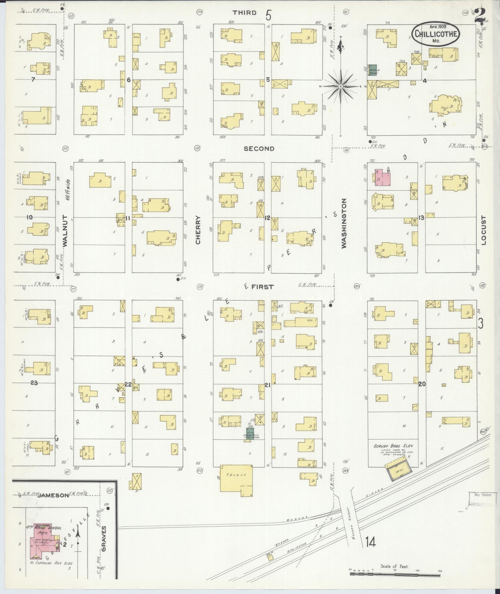 Sanborn Fire Insurance Map from Chillicothe, Livingston County, Missouri (1909), Sheet #0002 - Historic Sanborn Fire Insurance Map Print, vintage old map wall art, antique decor, genealogy gift, Missouri Missouri map