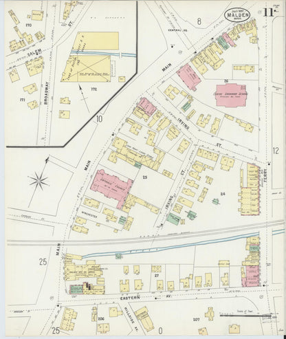 Sanborn Fire Insurance Map from Malden, Middlesex County, Massachusetts (1897), Sheet #0011 - Historic Sanborn Fire Insurance Map Print, vintage old map wall art, antique decor, genealogy gift, Massachusetts Massachusetts map