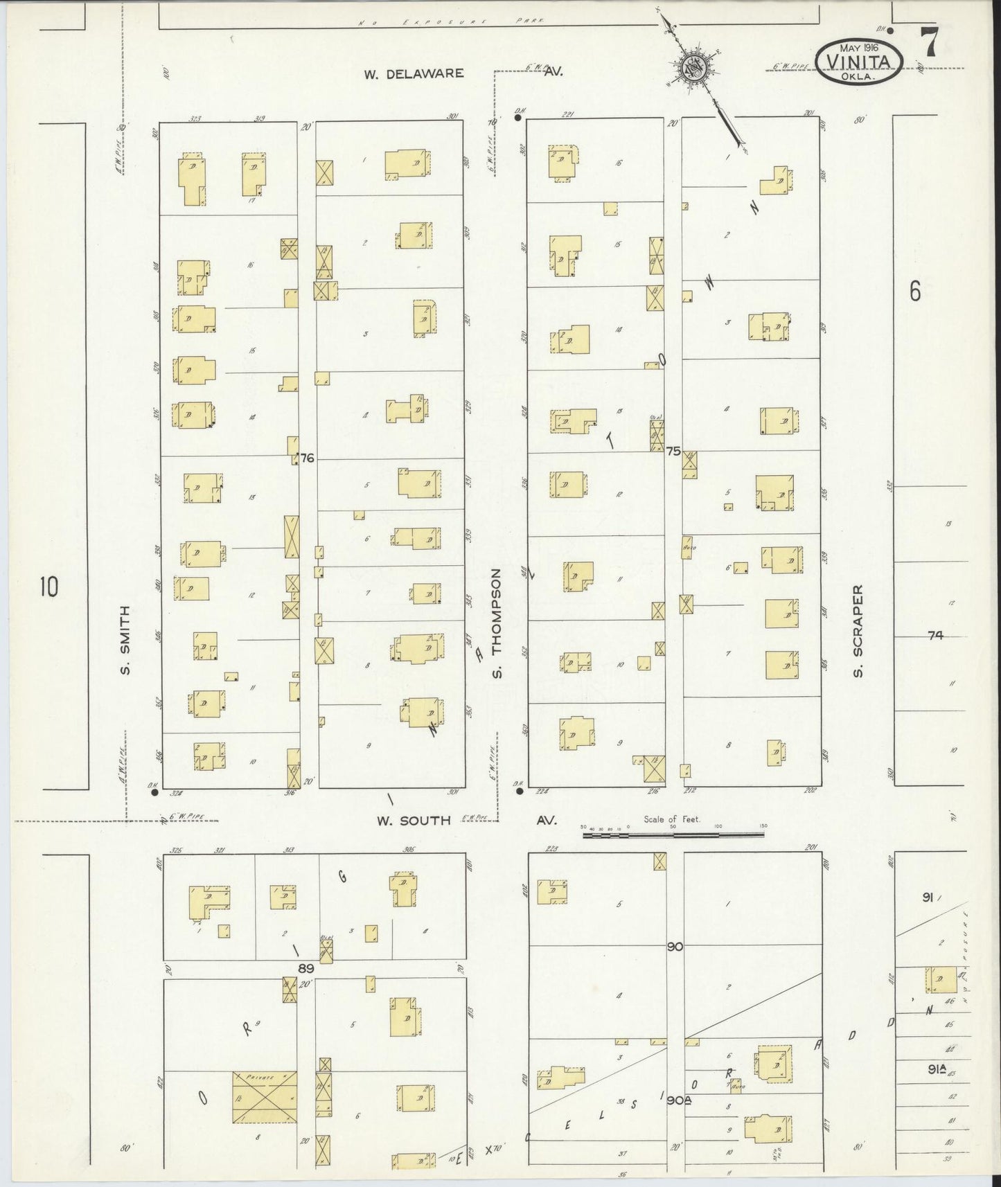 Sanborn Fire Insurance Map from Vinita, Craig County, Oklahoma (1916), Sheet #0007 - Complete Map Set gallery image, historic Sanborn map, vintage wall art, Oklahoma Oklahoma
