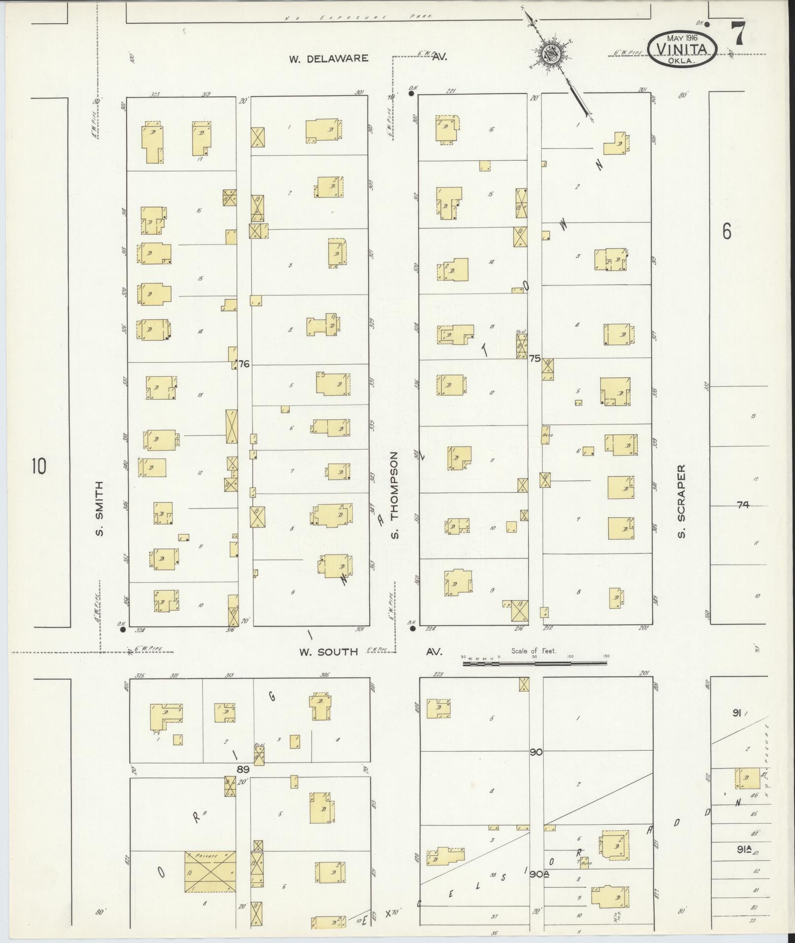 Sanborn Fire Insurance Map from Vinita, Craig County, Oklahoma (1916), Sheet #0007 - Complete Map Set gallery image, historic Sanborn map, vintage wall art, Oklahoma Oklahoma