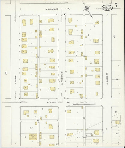 Sanborn Fire Insurance Map from Vinita, Craig County, Oklahoma (1916), Sheet #0007 - Complete Map Set gallery image, historic Sanborn map, vintage wall art, Oklahoma Oklahoma