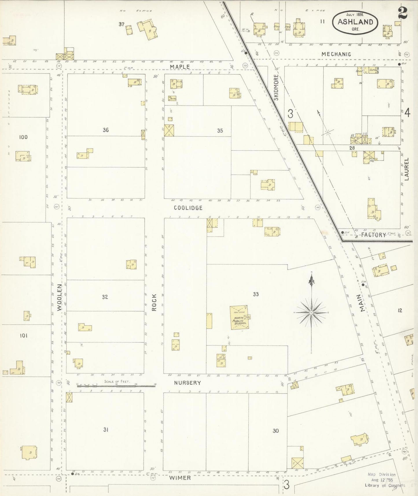 Sanborn Fire Insurance Map from Ashland, Jackson County, Oregon (1898), Sheet #0002 - Complete Map Set gallery image, historic Sanborn map, vintage wall art, Oregon Oregon