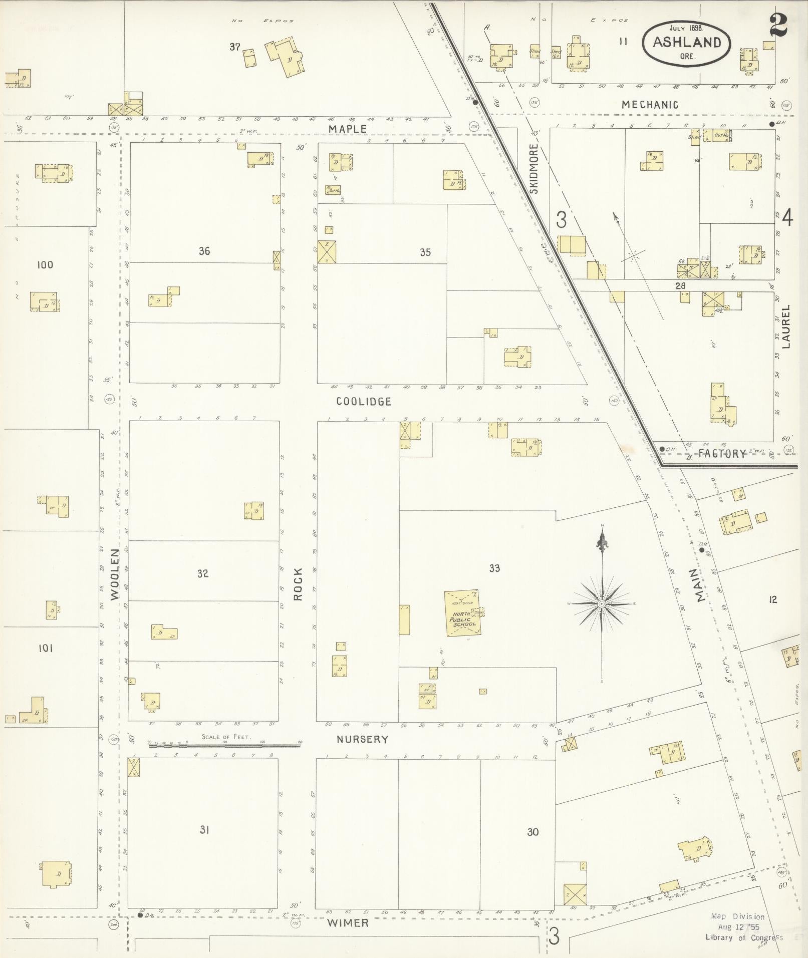 Sanborn Fire Insurance Map from Ashland, Jackson County, Oregon (1898), Sheet #0002 - Complete Map Set gallery image, historic Sanborn map, vintage wall art, Oregon Oregon