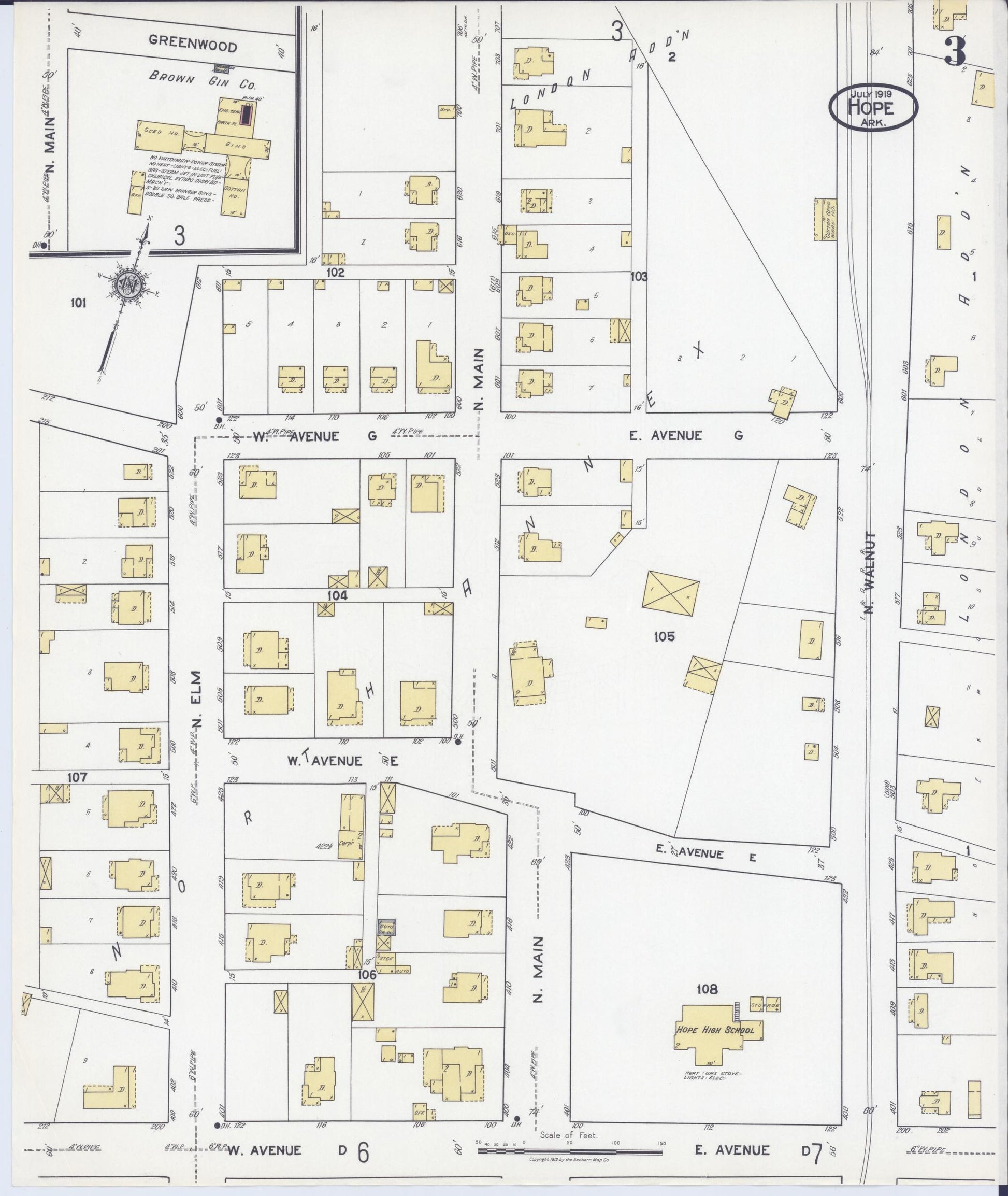 Sanborn Fire Insurance Map from Hope, Hempstead County, Arkansas (1919), Sheet #0003 - Historic Sanborn Fire Insurance Map Print, vintage old map wall art, antique decor, genealogy gift, Arkansas Arkansas map