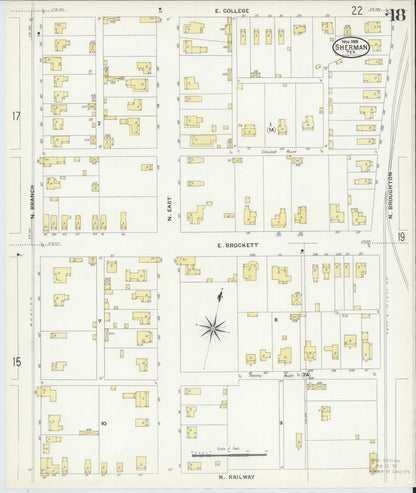 Sanborn Fire Insurance Map from Sherman, Grayson County, Texas (1908), Sheet #0018 - Complete Map Set gallery image, historic Sanborn map, vintage wall art, Texas Texas