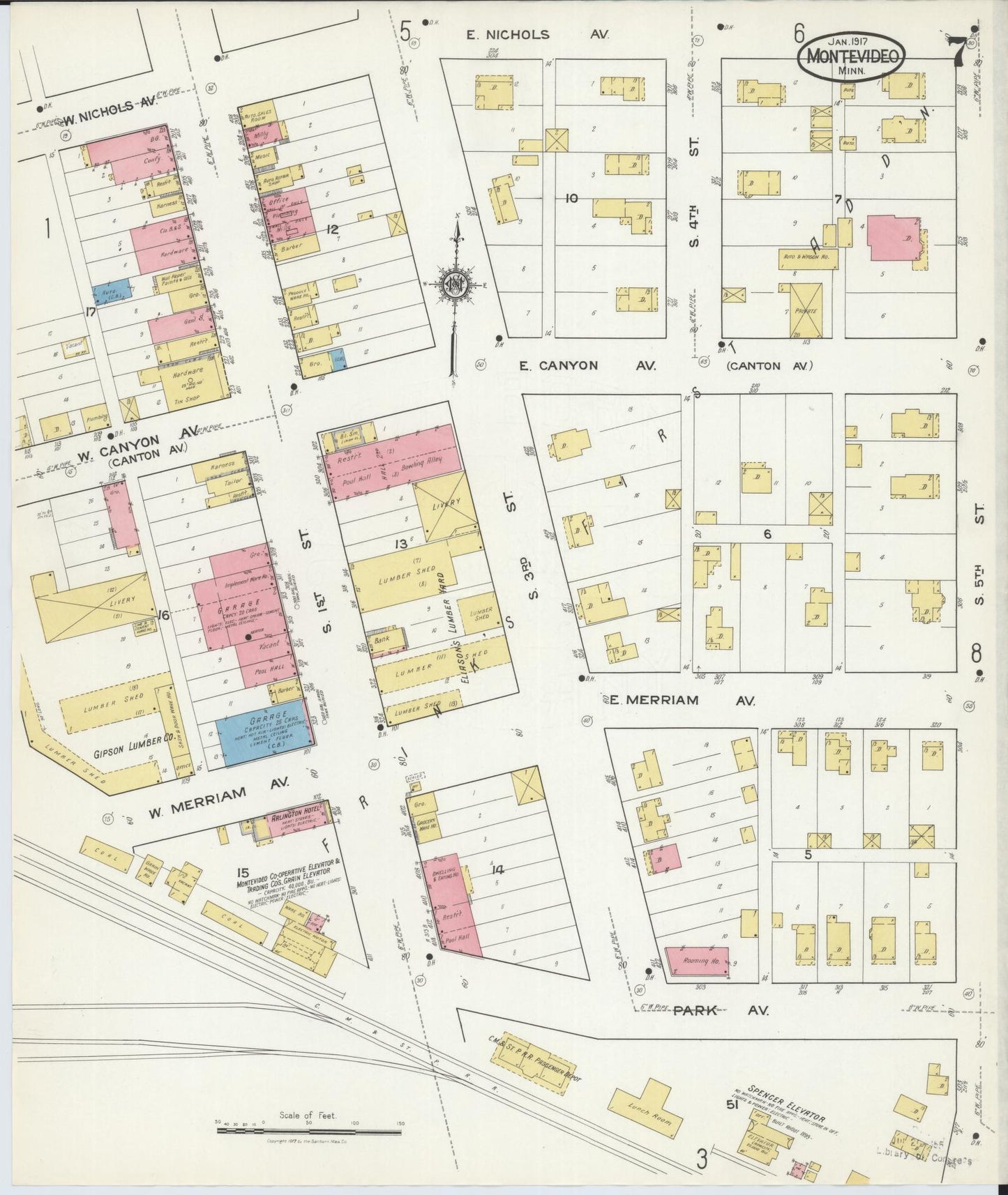 Sanborn Fire Insurance Map from Montevideo, Chippewa County, Minnesota (1917), Sheet #0007 - Complete Map Set gallery image, historic Sanborn map, vintage wall art, Minnesota Minnesota