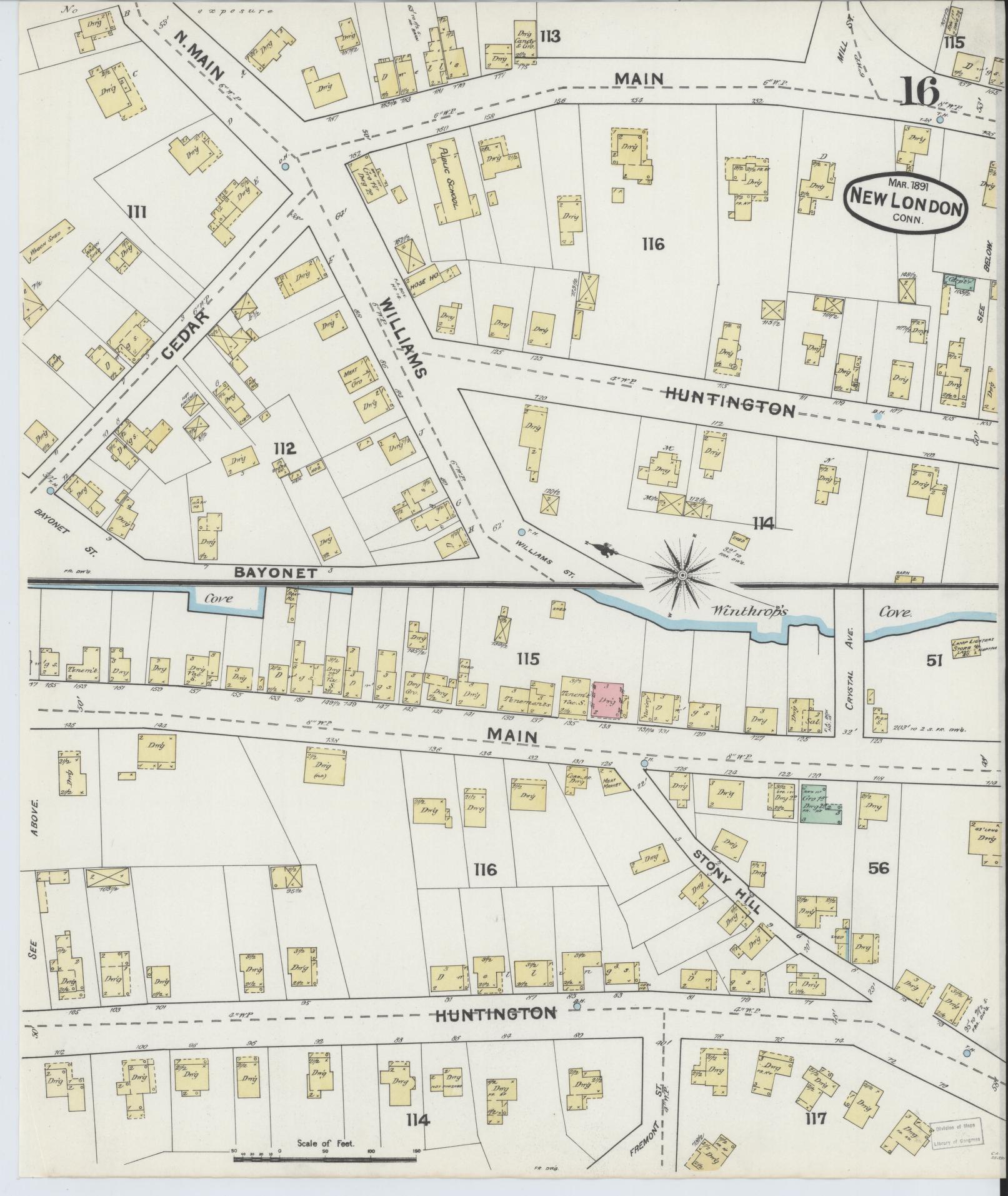 Sanborn Fire Insurance Map from New London, New London County, Connecticut (1891), Sheet #0016 - Complete Map Set gallery image, historic Sanborn map, vintage wall art, Connecticut Connecticut