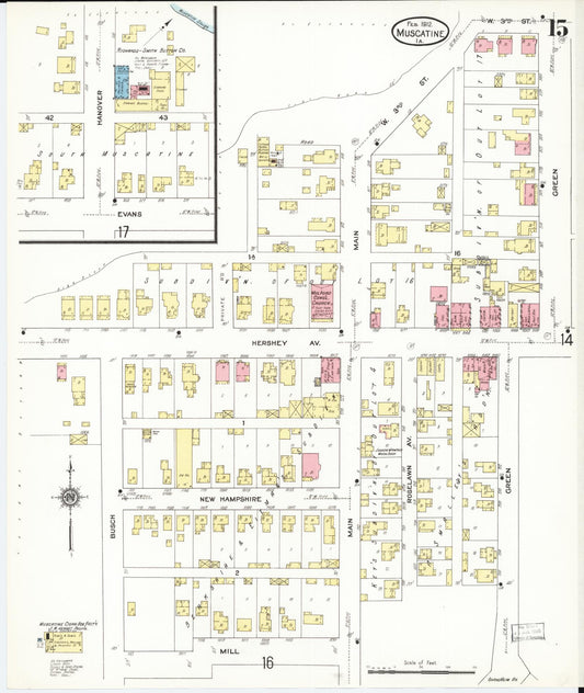 Sanborn Fire Insurance Map from Muscatine, Muscatine County, Iowa (1912), Sheet #0015 - Historic Sanborn Fire Insurance Map Print, vintage old map wall art