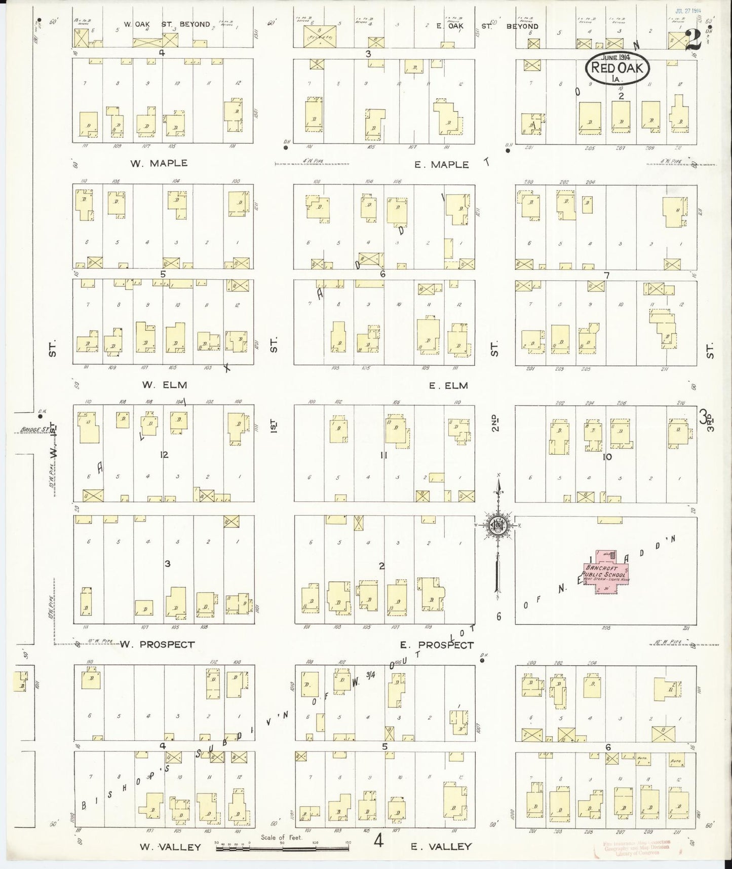 Sanborn Fire Insurance Map from Red Oak, Montgomery County, Iowa (1914), Sheet #0002 - Historic Sanborn Fire Insurance Map Print, vintage old map wall art