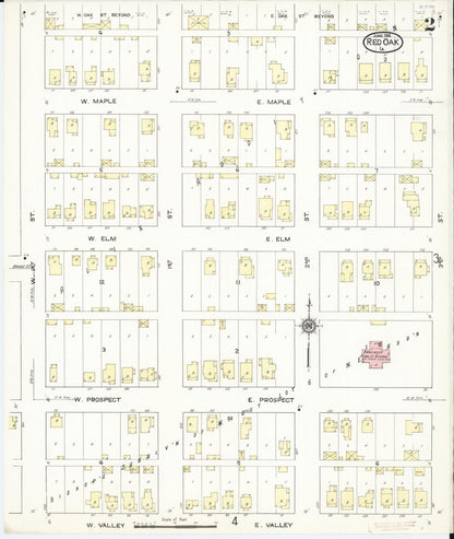 Sanborn Fire Insurance Map from Red Oak, Montgomery County, Iowa (1914), Sheet #0002 - Historic Sanborn Fire Insurance Map Print, vintage old map wall art