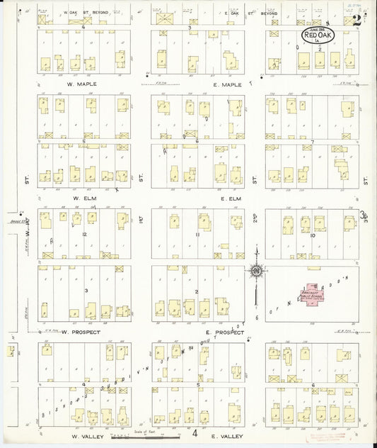 Sanborn Fire Insurance Map from Red Oak, Montgomery County, Iowa (1914), Sheet #0002 - Historic Sanborn Fire Insurance Map Print, vintage old map wall art