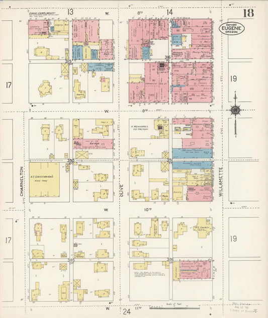 Sanborn Fire Insurance Map from Eugene, Lane County, Oregon (1912), Sheet #0018 - Historic Sanborn Fire Insurance Map Print, vintage old map wall art, antique decor, genealogy gift, Oregon Oregon map