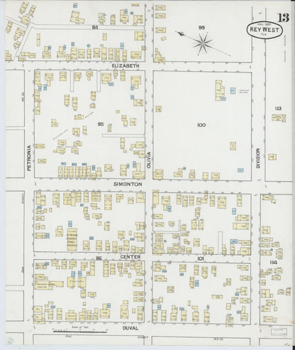 Sanborn Fire Insurance Map from Key West, Monroe County, Florida (1889), Sheet #0013 - Historic Sanborn Fire Insurance Map Print, vintage old map wall art, antique decor, genealogy gift, Florida Florida map