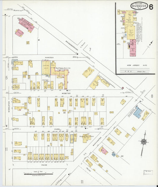 Sanborn Fire Insurance Map from Riverside, Burlington County, New Jersey (1919), Sheet #0006 - Historic Sanborn Fire Insurance Map Print, vintage old map wall art, antique decor, genealogy gift, New Jersey New Jersey map