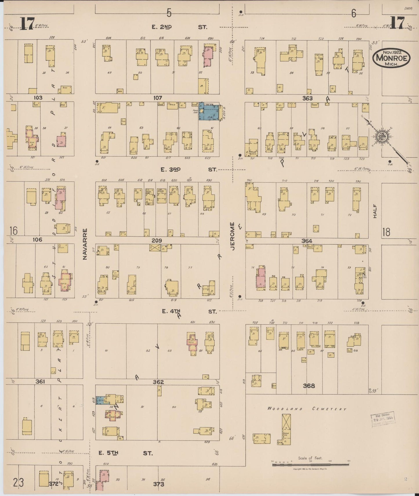Sanborn Fire Insurance Map from Monroe, Monroe County, Michigan (1922), Sheet #0017 - Historic Sanborn Fire Insurance Map Print, vintage old map wall art, antique decor, genealogy gift, Michigan Michigan map