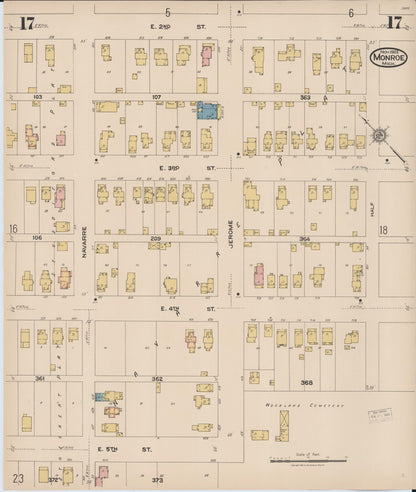 Sanborn Fire Insurance Map from Monroe, Monroe County, Michigan (1922), Sheet #0017 - Historic Sanborn Fire Insurance Map Print, vintage old map wall art, antique decor, genealogy gift, Michigan Michigan map