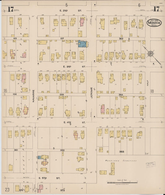 Sanborn Fire Insurance Map from Monroe, Monroe County, Michigan (1922), Sheet #0017 - Historic Sanborn Fire Insurance Map Print, vintage old map wall art, antique decor, genealogy gift, Michigan Michigan map