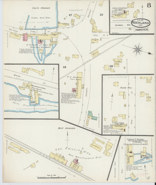 Sanborn Fire Insurance Map from Rockland, Plymouth County, Massachusetts (1891), Sheet #0008 - Historic Sanborn Fire Insurance Map Print, vintage old map wall art, antique decor, genealogy gift, Massachusetts Massachusetts map