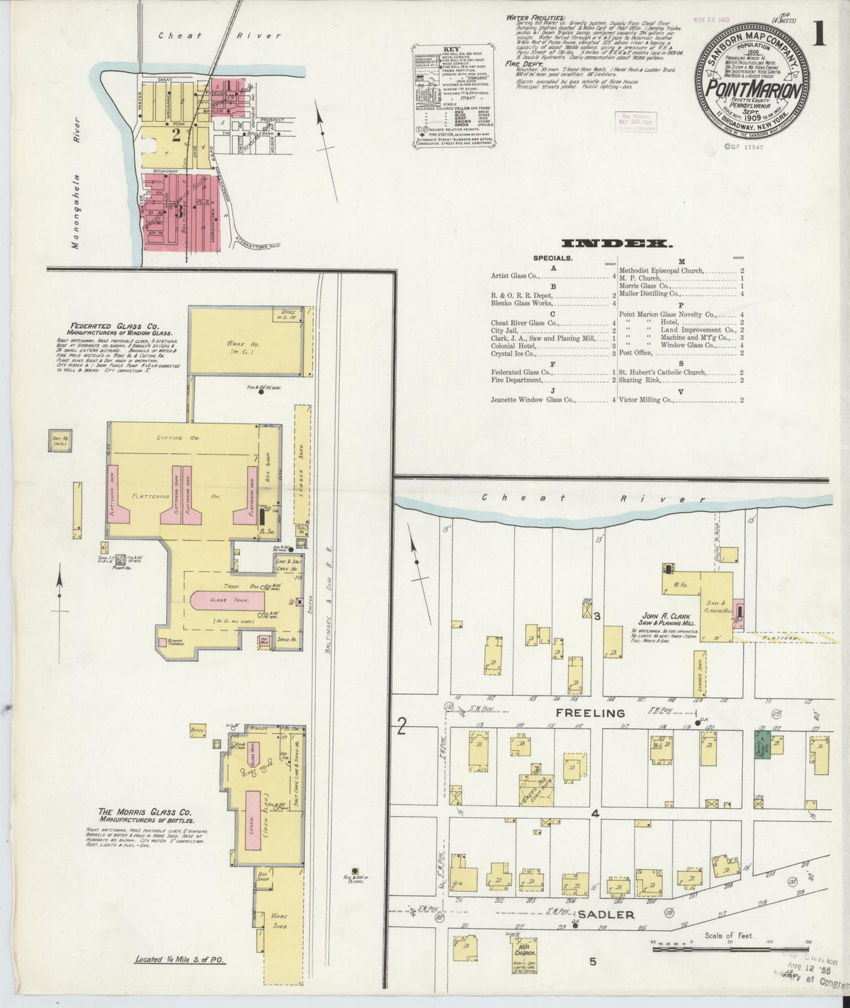 Sanborn Fire Insurance Map from Point Marion, Fayette County, Pennsylvania (1909), Sheet #0001 - Historic Sanborn Fire Insurance Map Print, vintage old map wall art, antique decor, genealogy gift, Pennsylvania Pennsylvania map