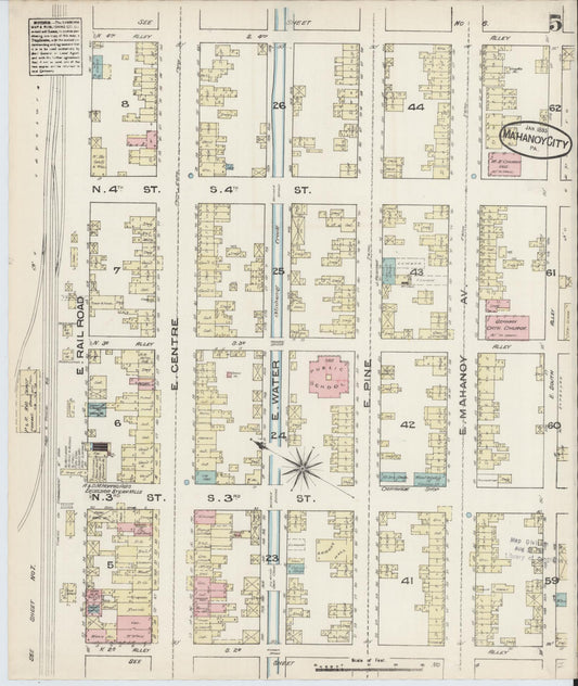Sanborn Fire Insurance Map from Mahanoy City, Schuylkill County, Pennsylvania (1885), Sheet #0005 - Historic Sanborn Fire Insurance Map Print, vintage old map wall art, antique decor, genealogy gift, Pennsylvania Pennsylvania map