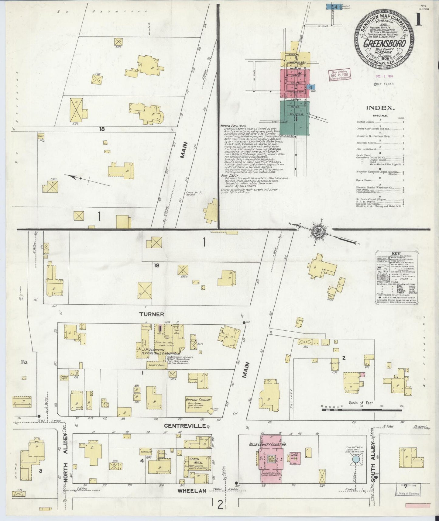 Sanborn Fire Insurance Map from Greensboro, Hale County, Alabama (1909), Sheet #0001 - Complete Map Set gallery image, historic Sanborn map, vintage wall art, Alabama Alabama
