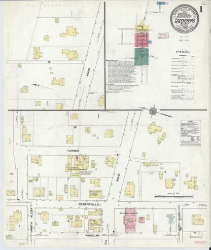 Sanborn Fire Insurance Map from Greensboro, Hale County, Alabama (1909), Sheet #0001 - Complete Map Set gallery image, historic Sanborn map, vintage wall art, Alabama Alabama