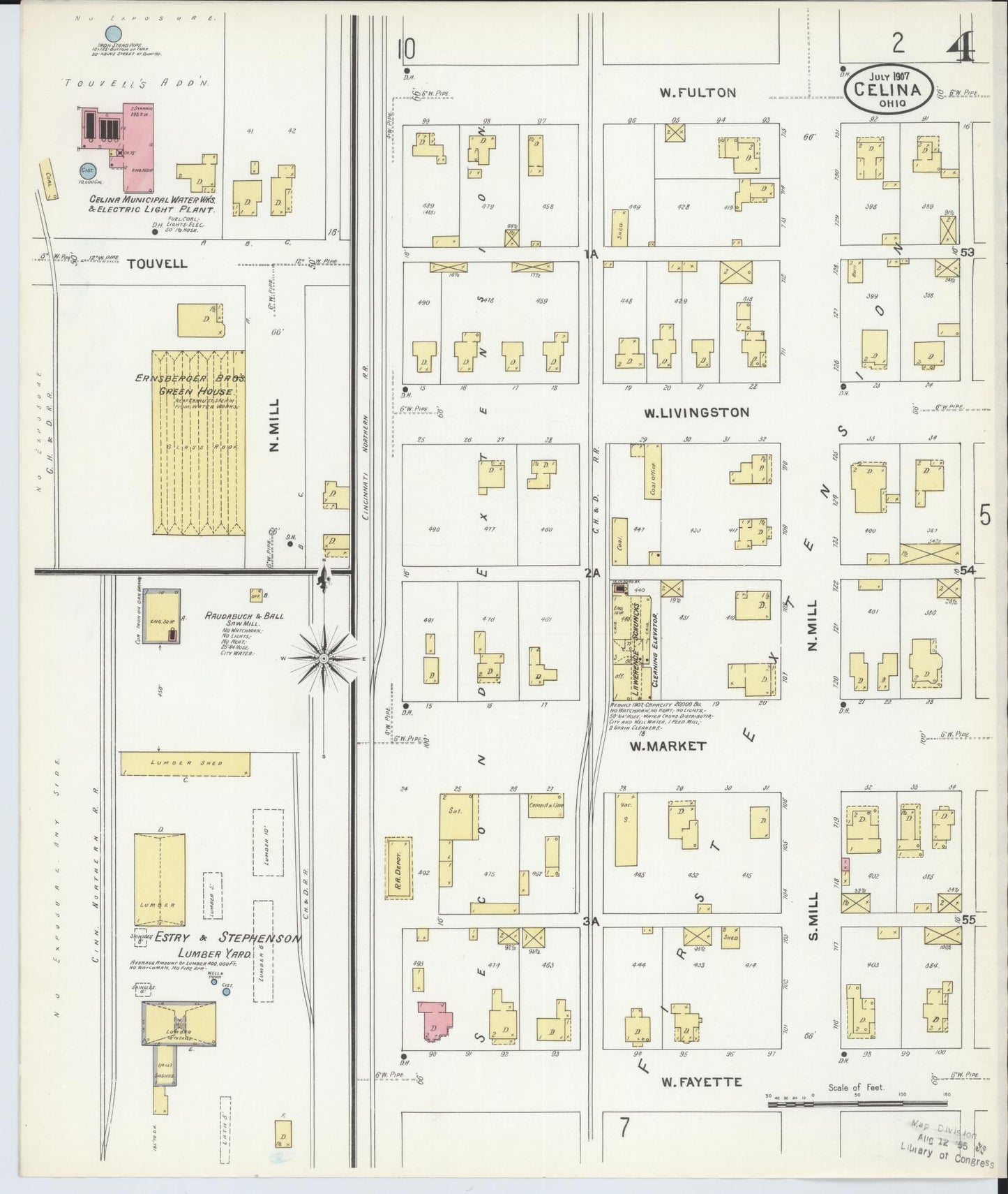 Sanborn Fire Insurance Map from Celina, Mercer County, Ohio (1907), Sheet #0004 - Complete Map Set gallery image, historic Sanborn map, vintage wall art, Ohio Ohio