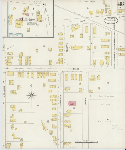 Sanborn Fire Insurance Map from Titusville, Crawford County, Pennsylvania (1898), Sheet #0018 - Historic Sanborn Fire Insurance Map Print, vintage old map wall art, antique decor, genealogy gift, Pennsylvania Pennsylvania map