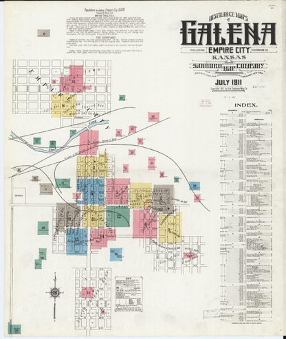 Sanborn Fire Insurance Map from Galena, Cherokee County, Kansas (1911), Sheet #0001 - Complete Map Set gallery image, historic Sanborn map, vintage wall art, Kansas Kansas
