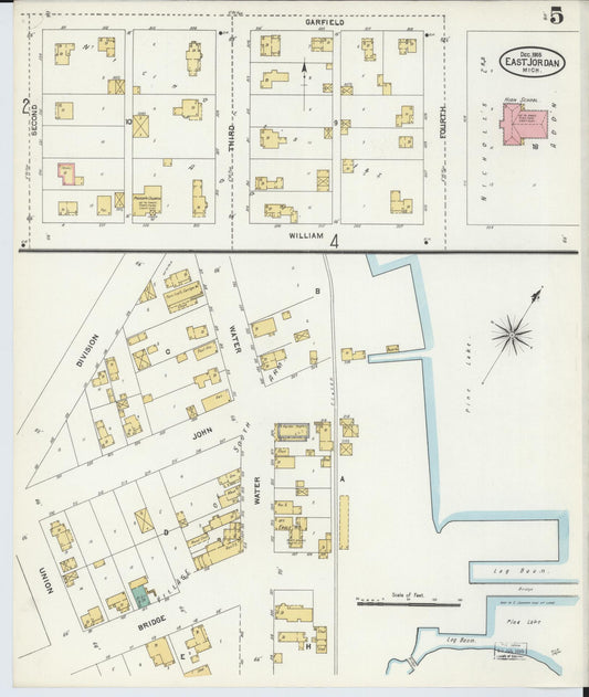 Sanborn Fire Insurance Map from East Jordan, Charlevoix County, Michigan (1905), Sheet #0005 - Historic Sanborn Fire Insurance Map Print, vintage old map wall art, antique decor, genealogy gift, Michigan Michigan map