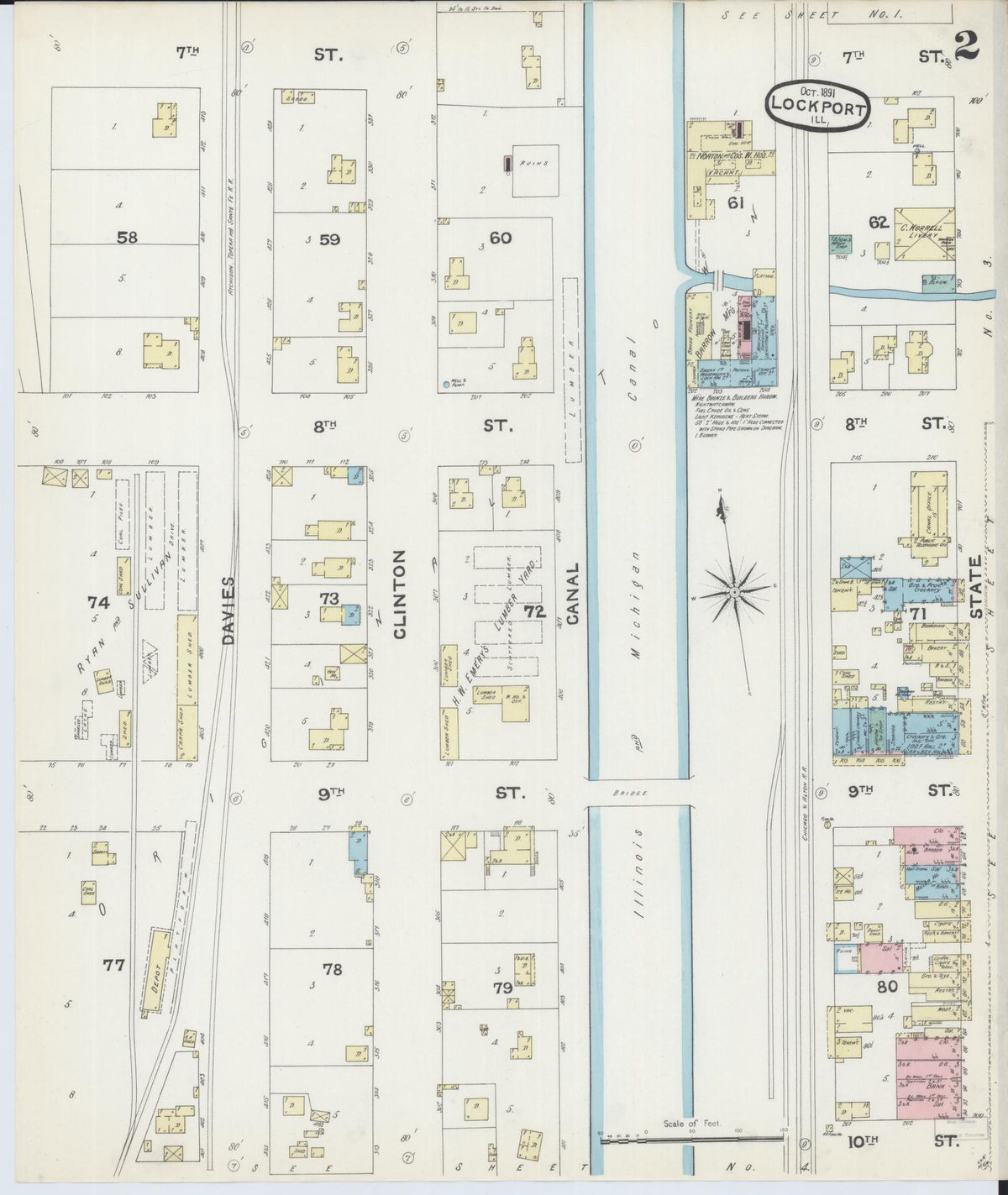 Sanborn Fire Insurance Map from Lockport, Will County, Illinois (1891), Sheet #0002 - Historic Sanborn Fire Insurance Map Print, vintage old map wall art, antique decor, genealogy gift, Illinois Illinois map