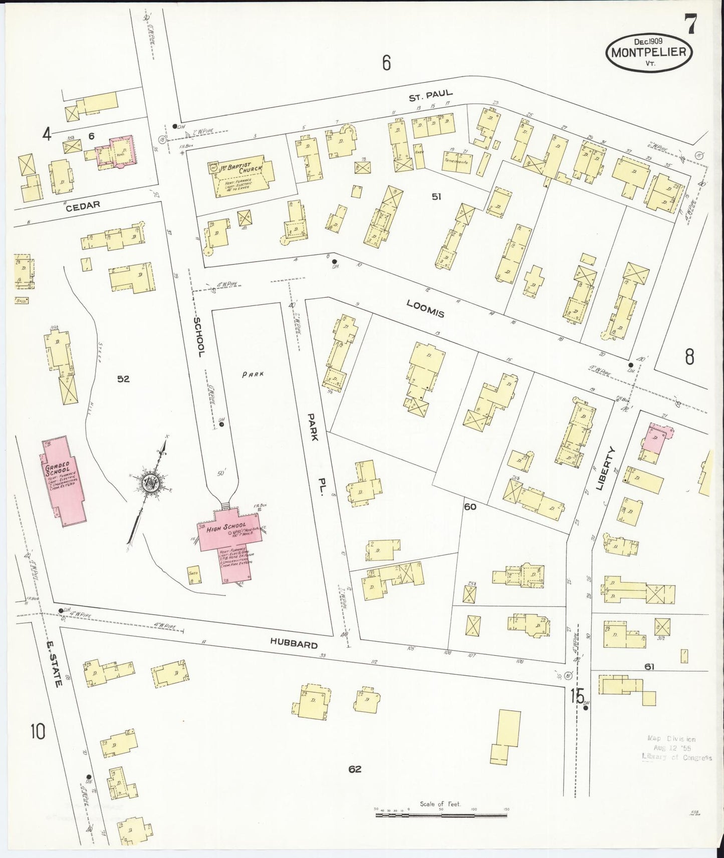 Sanborn Fire Insurance Map from Montpelier, Washington County, Vermont (1909), Sheet #0007 - Complete Map Set gallery image, historic Sanborn map, vintage wall art, Vermont Vermont