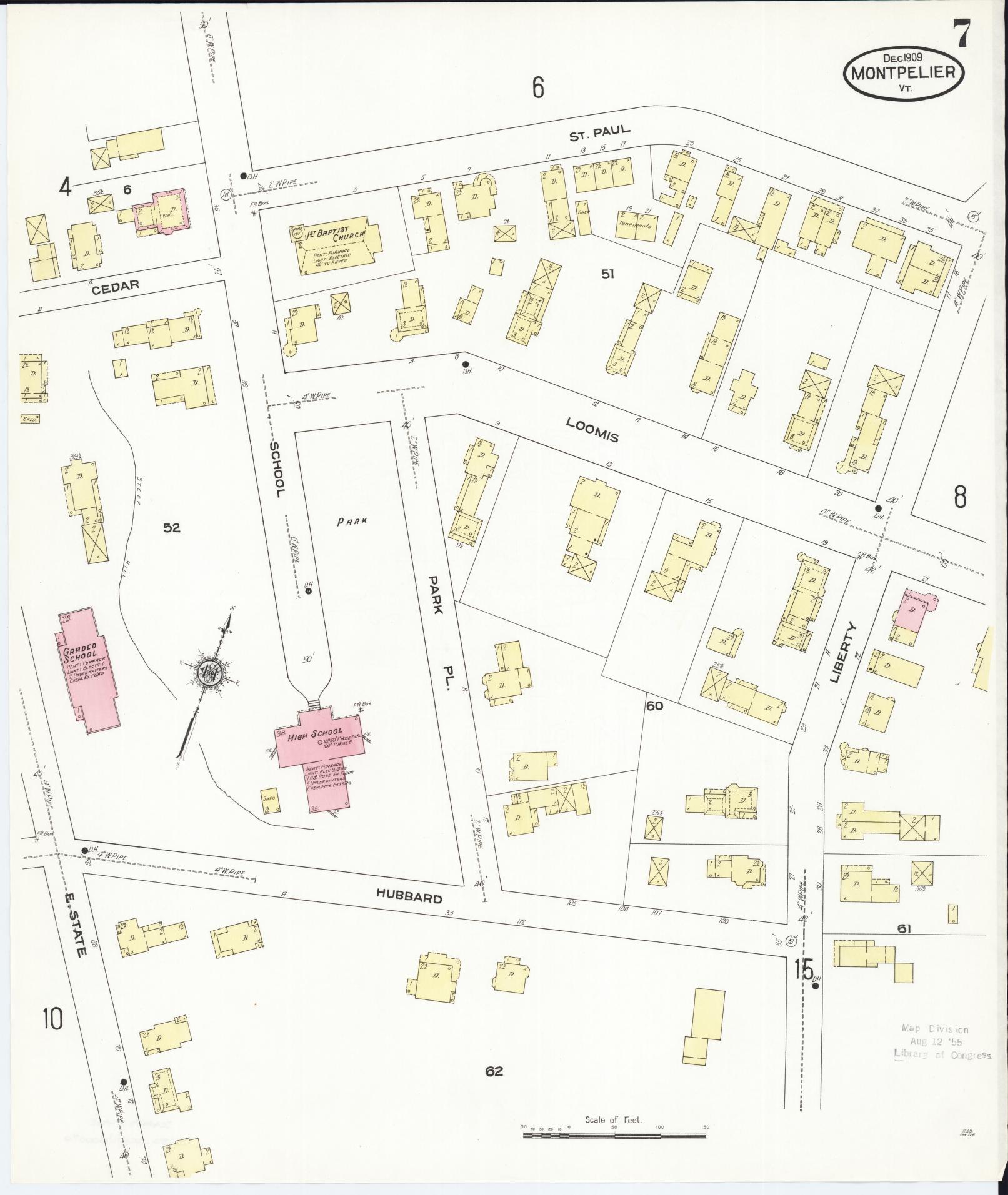 Sanborn Fire Insurance Map from Montpelier, Washington County, Vermont (1909), Sheet #0007 - Complete Map Set gallery image, historic Sanborn map, vintage wall art, Vermont Vermont