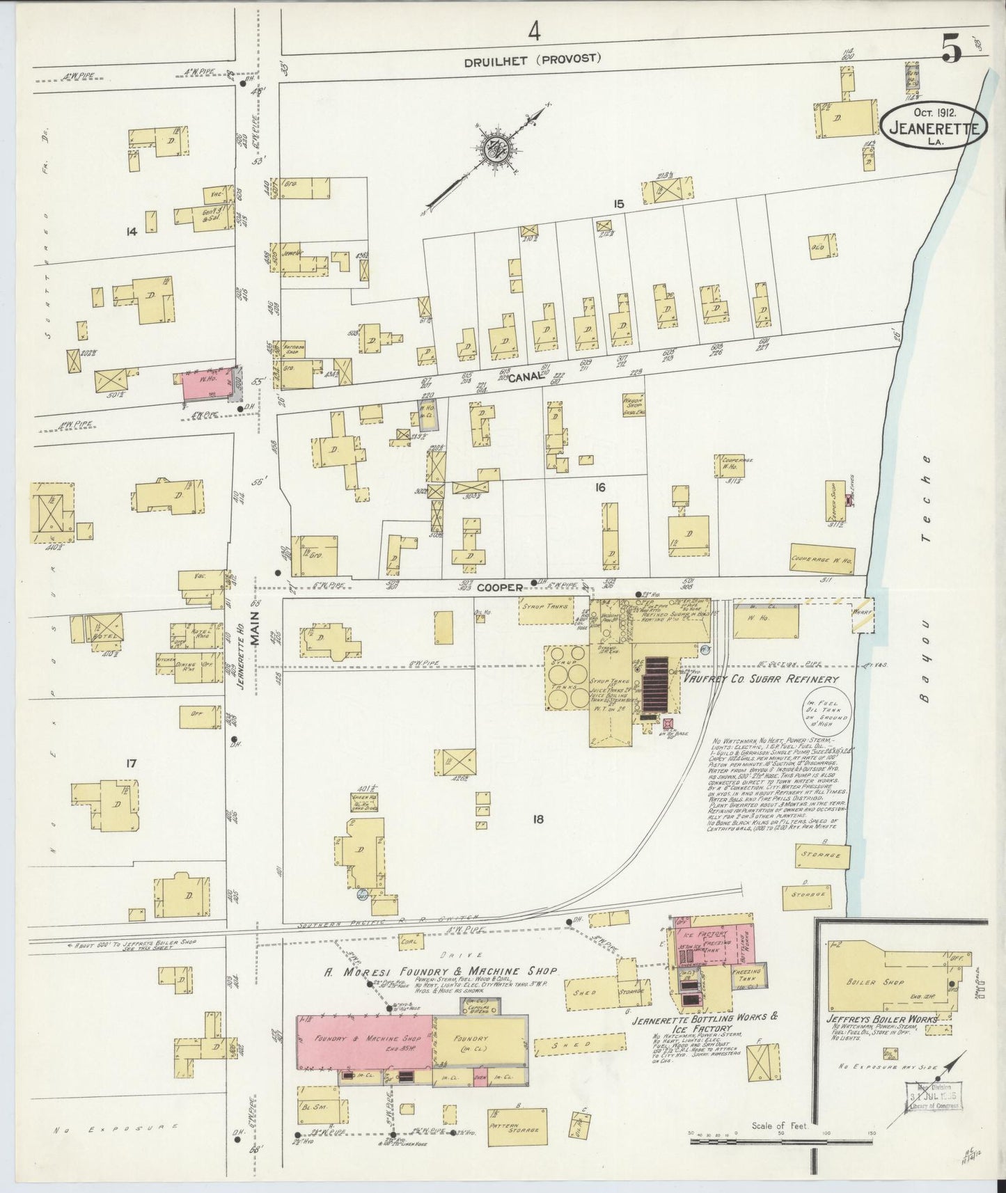 Sanborn Fire Insurance Map from Jeannerette, Iberia Parish, Louisiana (1912), Sheet #0005 - Historic Sanborn Fire Insurance Map Print, vintage old map wall art, antique decor, genealogy gift, Louisiana Louisiana map