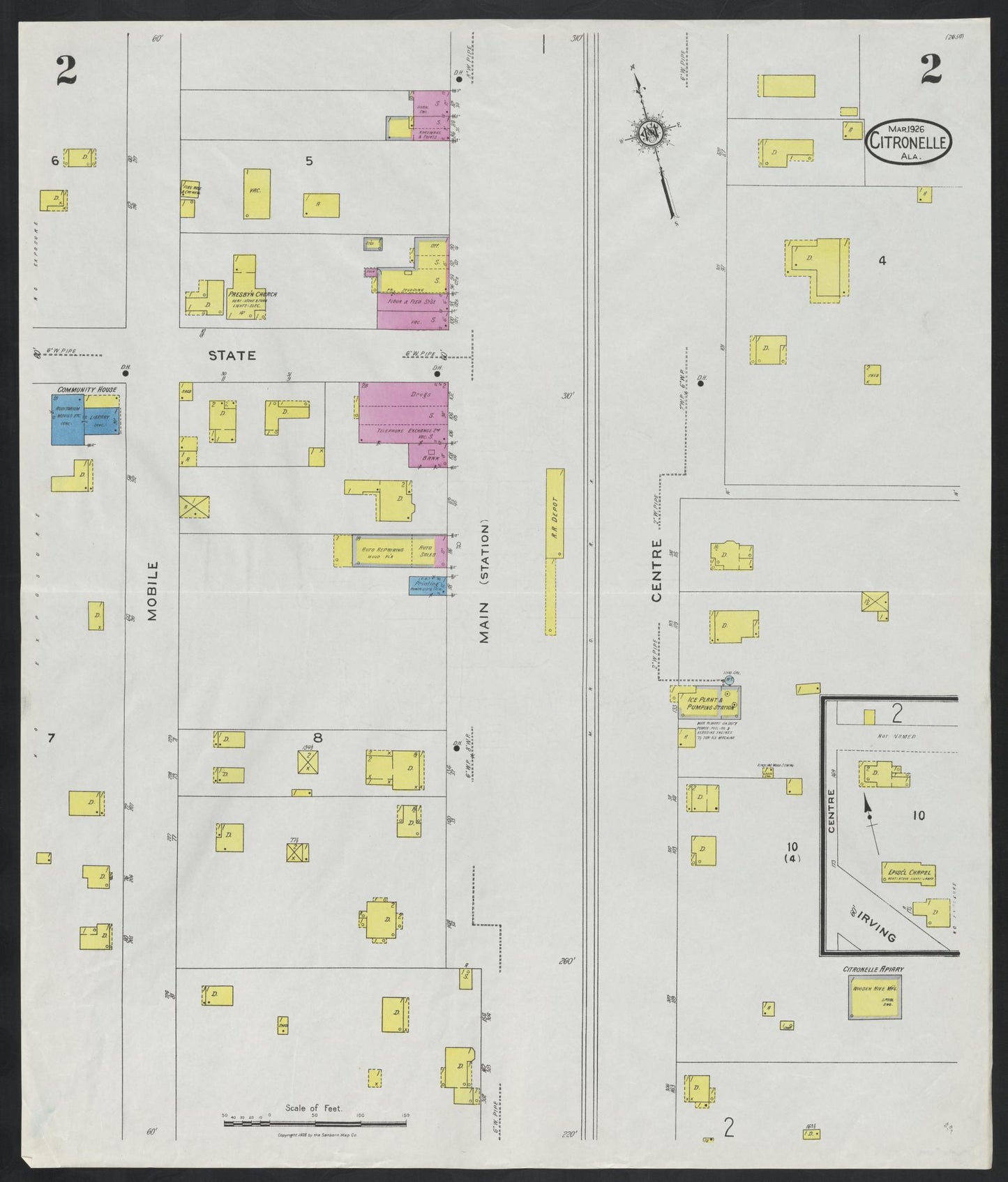 Sanborn Fire Insurance Map from Citronelle, Mobile County, Alabama (1926), Sheet #0002 - Complete Map Set gallery image, historic Sanborn map, vintage wall art, Alabama Alabama