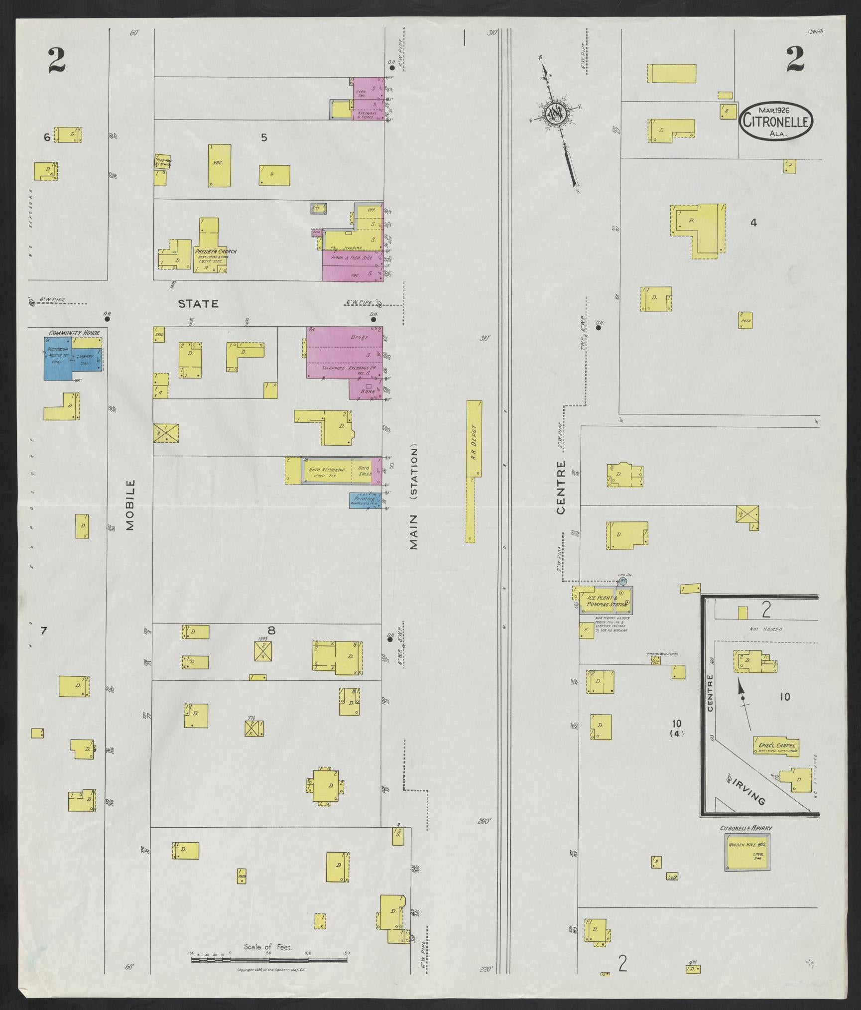 Sanborn Fire Insurance Map from Citronelle, Mobile County, Alabama (1926), Sheet #0002 - Complete Map Set gallery image, historic Sanborn map, vintage wall art, Alabama Alabama
