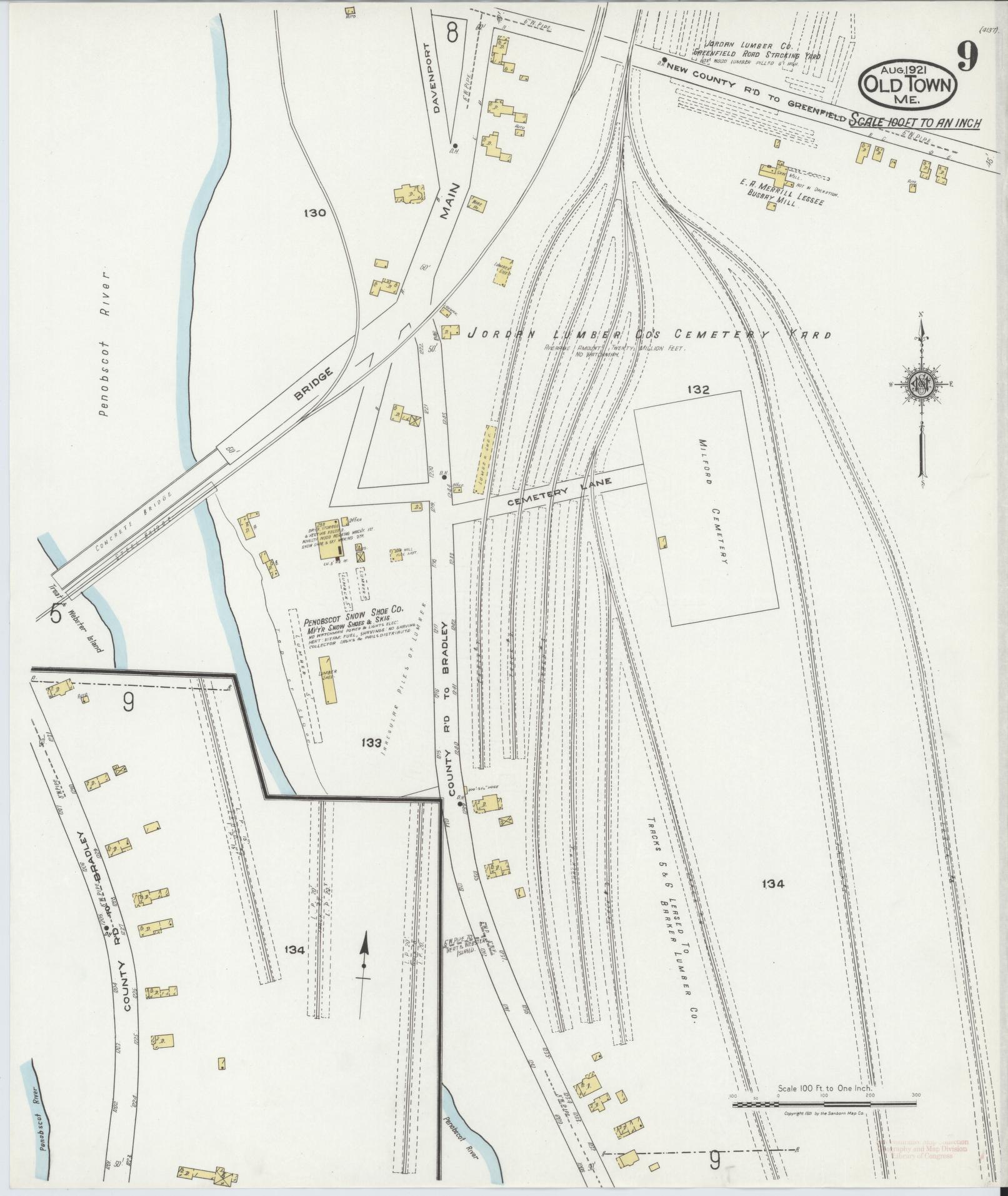 Sanborn Fire Insurance Map from Old Town, Penobscot County, Maine (1921), Sheet #0009 - Complete Map Set gallery image, historic Sanborn map, vintage wall art, Maine Maine